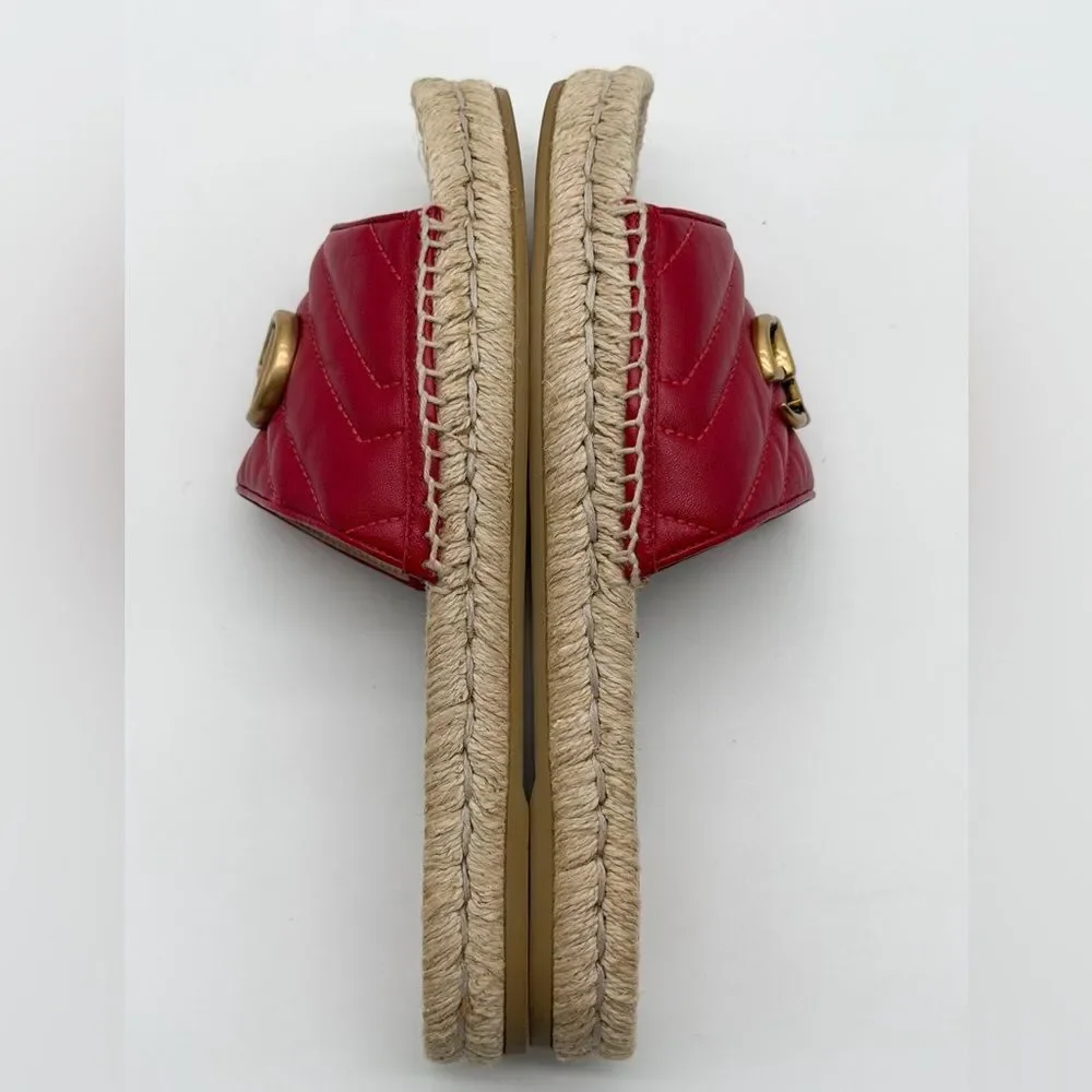 Gucci Pilar GG Marmont Leather Espadrille Slide Sandals Red Matelassé EU 38 US 8 - Picture 9 of 12